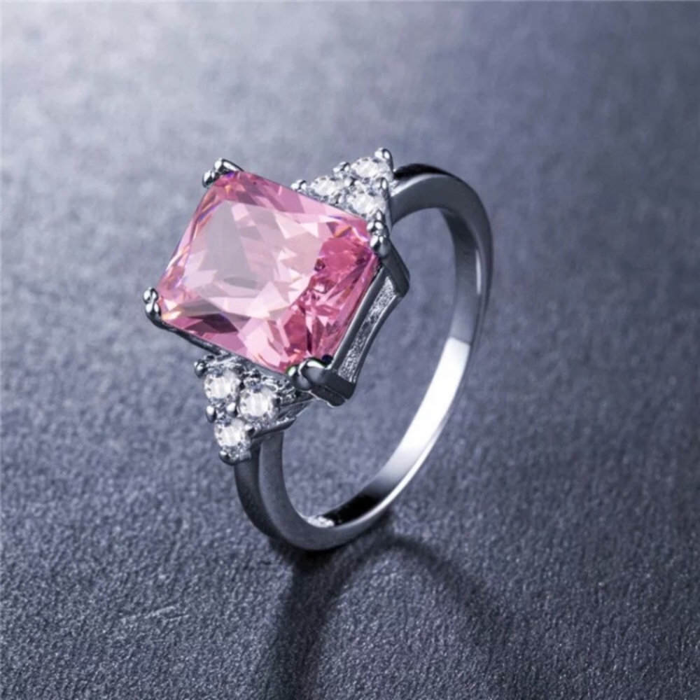 925sterling silver princess cut pink sapphire ring - Picture 3 of 5